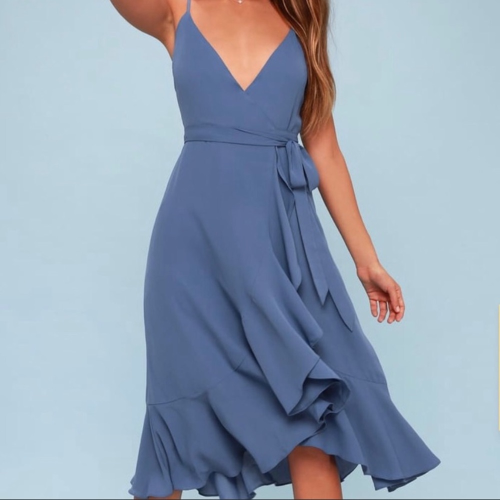 Lulu’s Manhattan Moment blue wrap dress